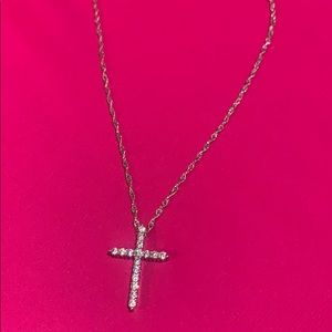 Silver 16” CZ cross necklace